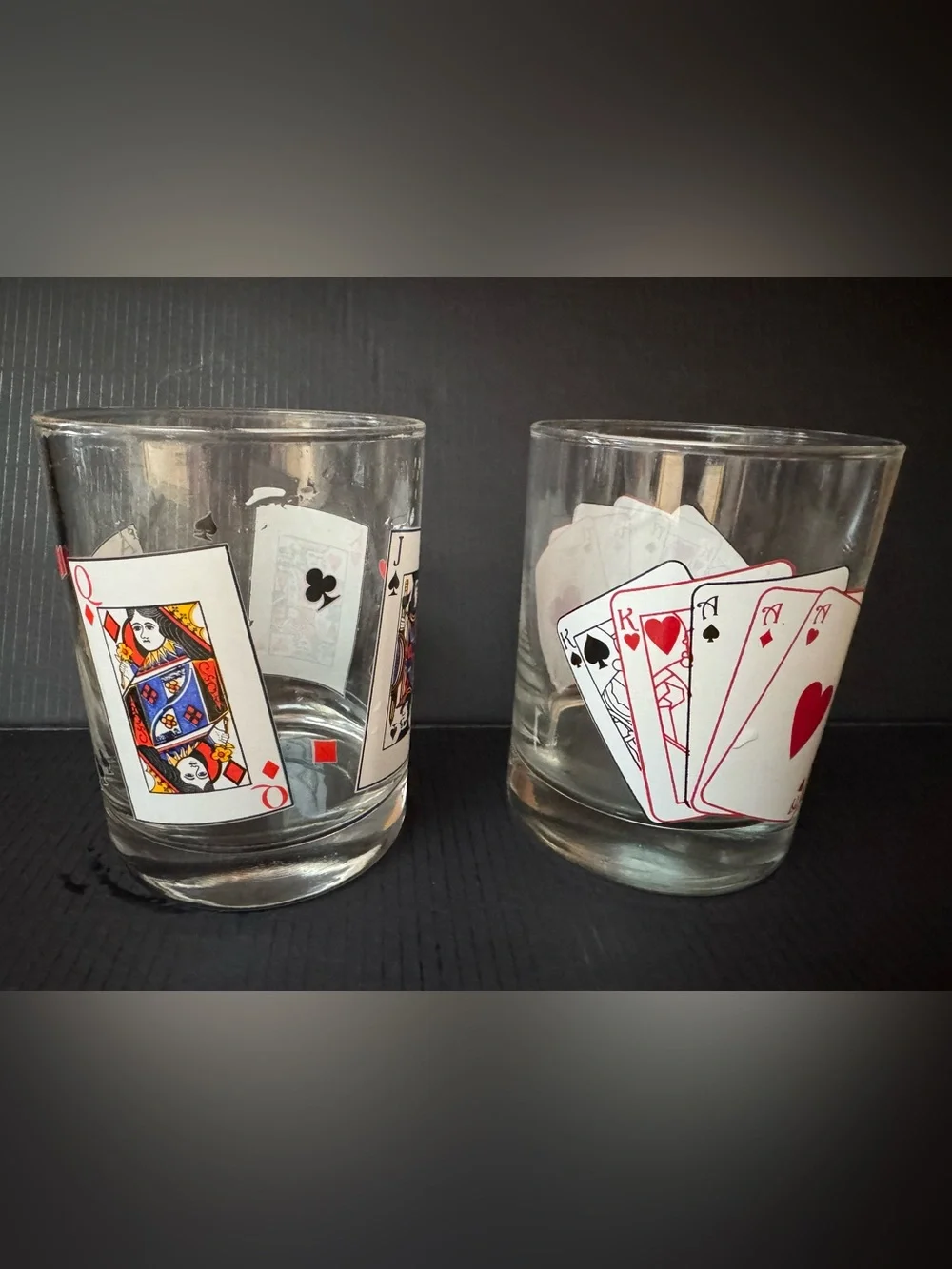 Vintage Poker ♥️ ♦️ ♣️ ♠️ Playing Card Whiskey Rocks Glasses - Set of 2